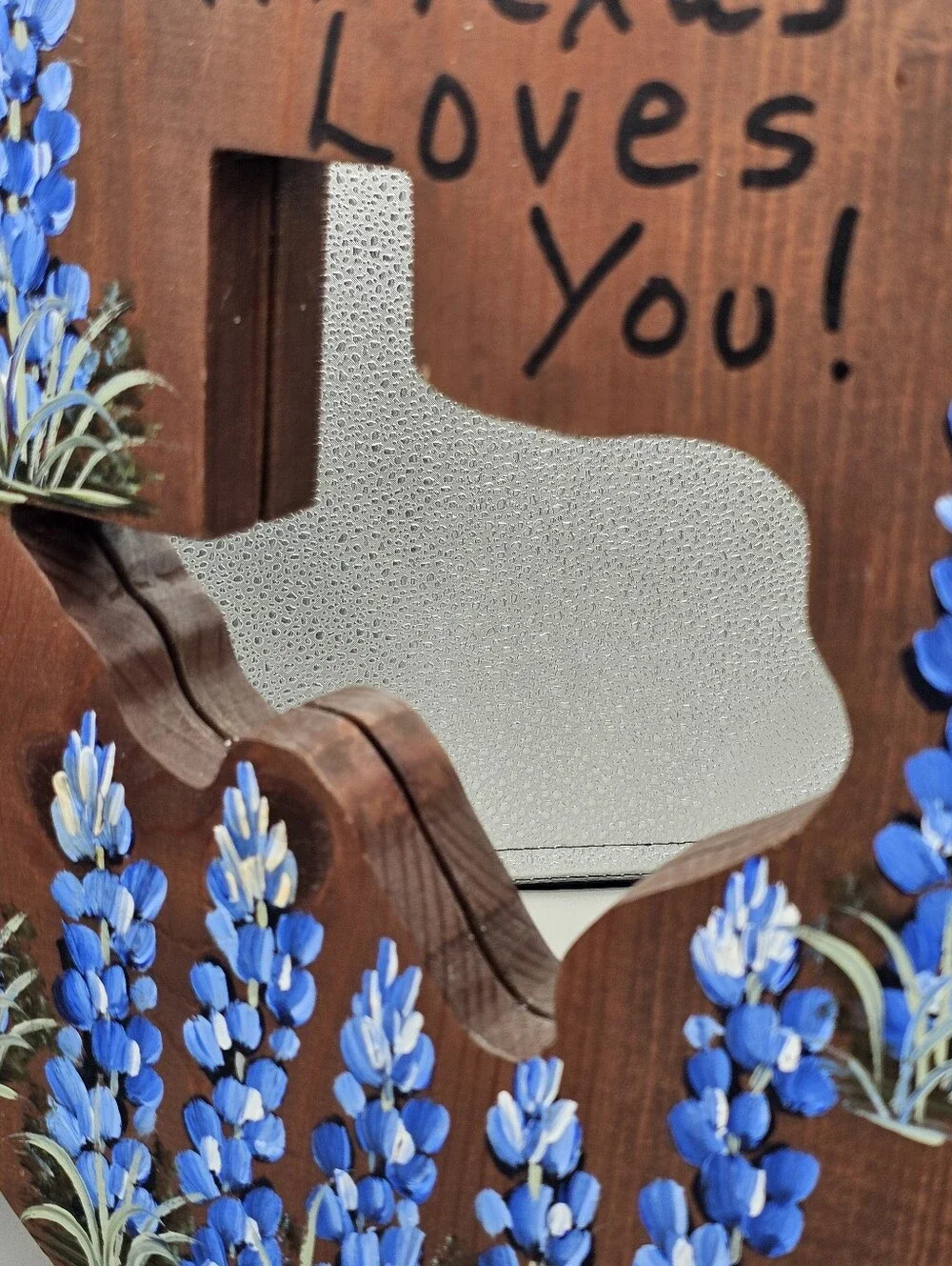 Handmade Wood Texas Mirror Wall‎ Hanging Blue Bonnet Handpainted Vintage Picture